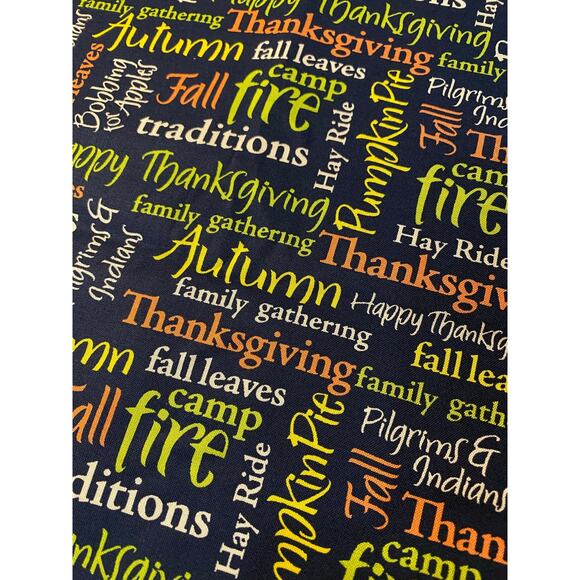 Brother Sister Cotton Fabric BTHY THANKSGIVING Fall Words AUTUMN Fire HAY RIDE - Picture 1 of 2